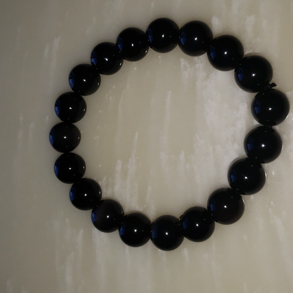 .Genuine Natural 9mm Rainbow Eyes Obsidian Gold flash beads bracelet